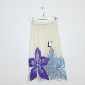 Lim's Vintage Hand Crocheted Island Flower Midi Skirt Size Small